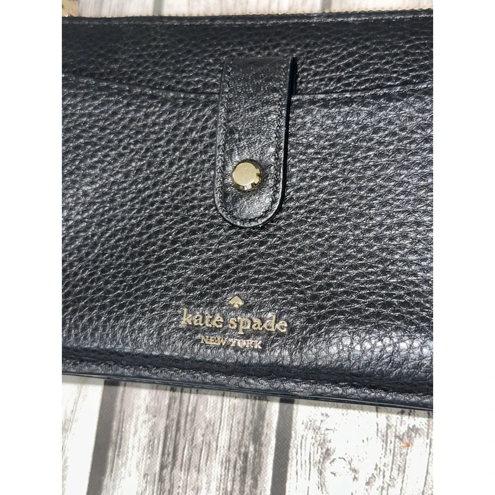 Kate Spade New York Black Pebbled Leather Crossbody Bag Wallet Purse Gold HW